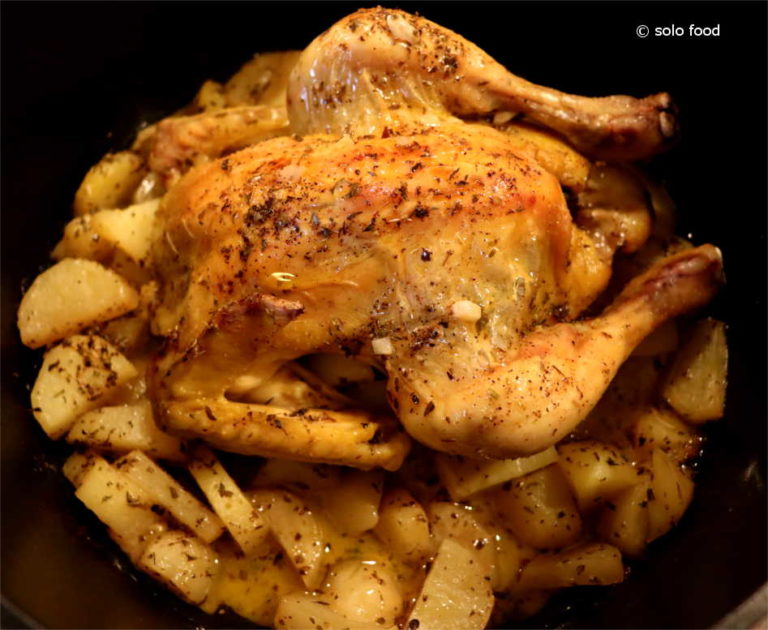 lemony cockerel with mustard just coming out from the oven - solo food