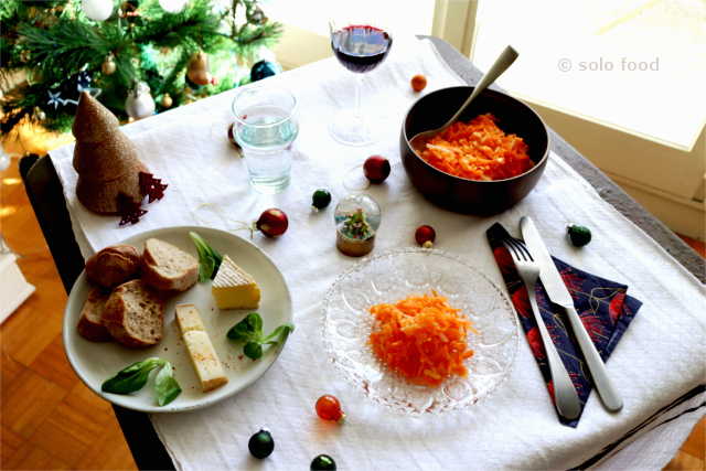 Black radish and carrot salad with coriander seeds and orange blossom
