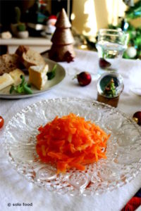 Black radish and carrot salad with coriander seeds and orange blossom
