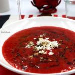 Soup with strawberries, balsamic vinegar and feta cheese